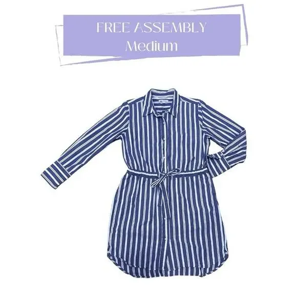 Free Assembly Women’s Long Sleeve Button Up Tie Waist Striped Shirt Dress Medium - Picture 1 of 5